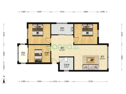 民主路5号 3室2厅1卫 98平方