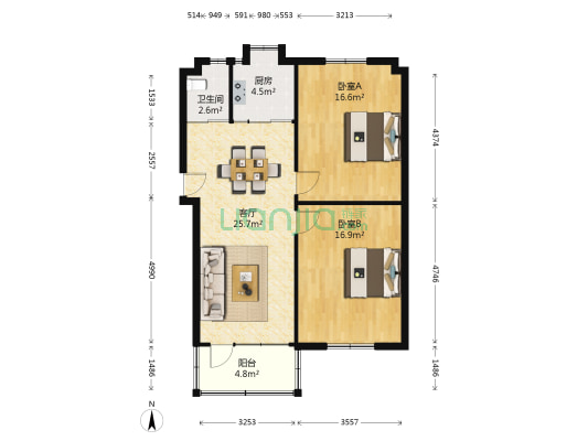 邮政局宿舍 2室1厅1卫 78平方
