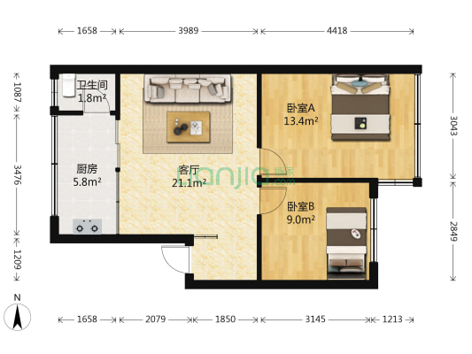 桃园小区 2室1厅1卫 62平方