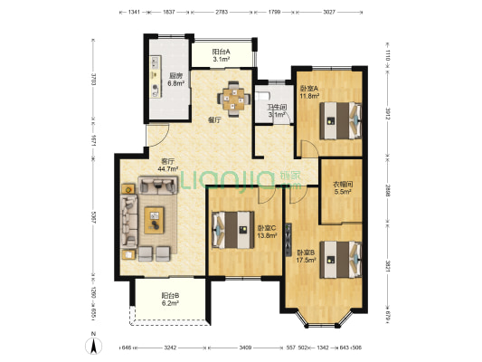 碧景园 3室1厅1卫 130平方