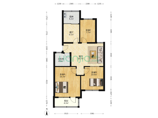 李继勇住宅 3室2厅1卫 91平方