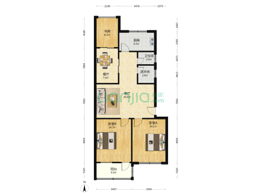 劳动局家属区 3室2厅2卫 98平方