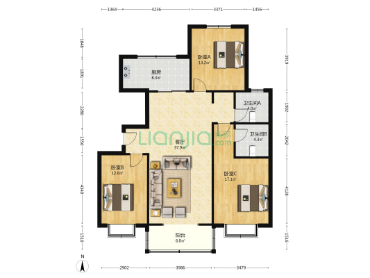 农科新城 3室1厅2卫 137平方