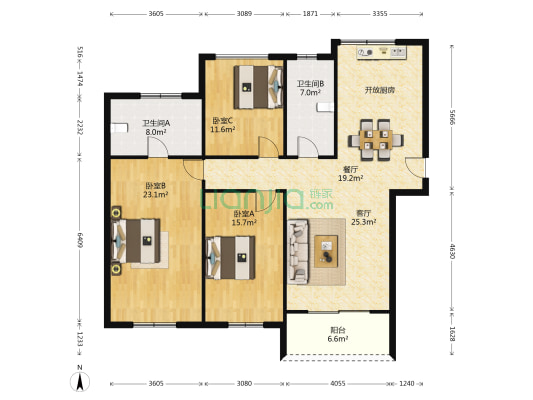 开信园 3室2厅2卫 147平方