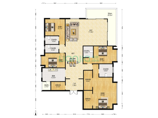 昆明融创文旅城 4室1厅4卫 276平方