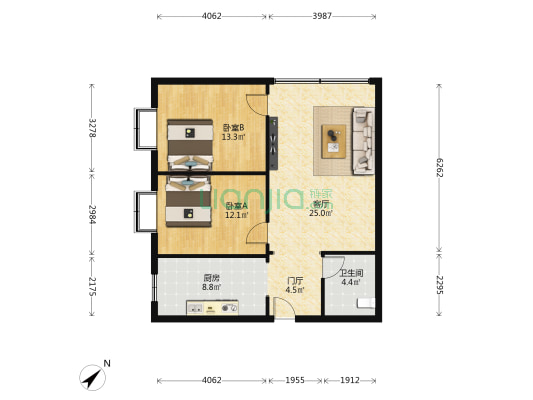 万州总商会大厦 2室1厅1卫 86平方