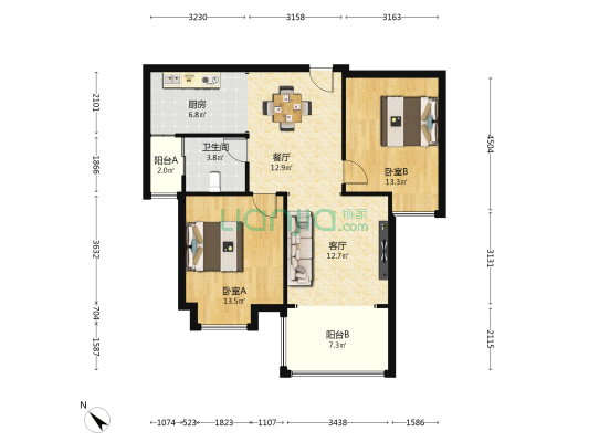 金沙大厦 2室2厅1卫 91平方