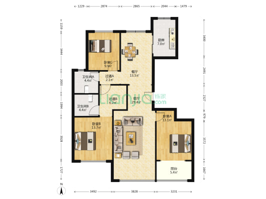 融创都会中心逸山 3室2厅2卫 143平方