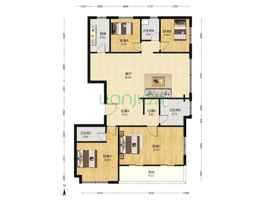 天成桃花源 4室1厅3卫 166平方
