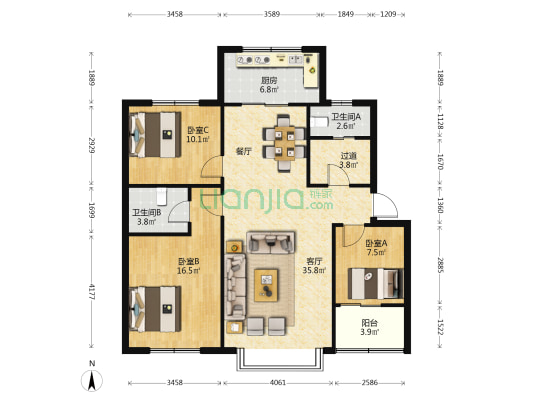 中国电建集团昆明勘测设计研究院有限公司宿舍 3室1厅2卫 96平方