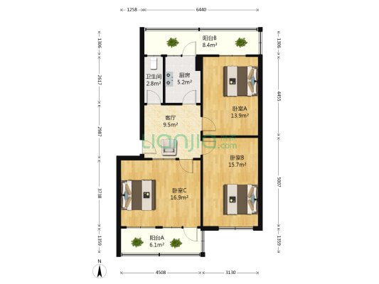 二氢家属楼 3室1厅1卫 89平方