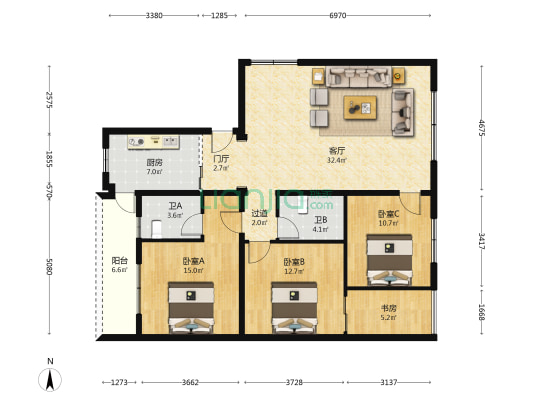 观云社区B-13-2地块 4室1厅2卫 124平方