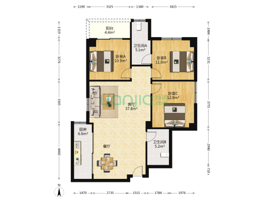 南洋大厦 3室1厅2卫 125平方