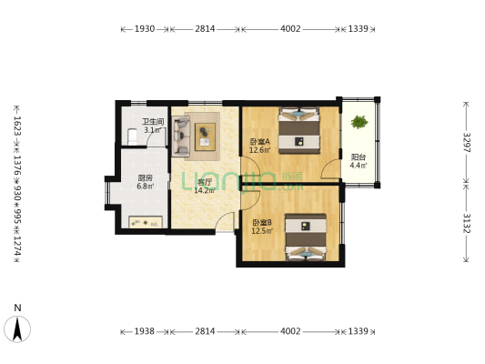 迎宾北大道 2室1厅1卫 67平方