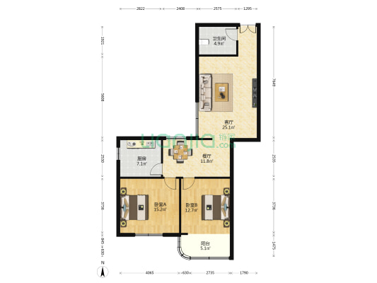 更新街73号 2室2厅1卫 106平方