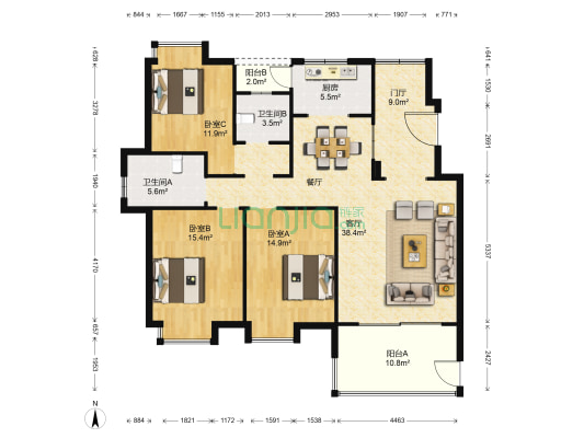 世纪城龙泉苑东区 3室1厅2卫 136平方
