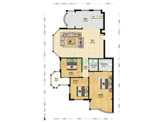 金伦花园 3室1厅2卫 142平方