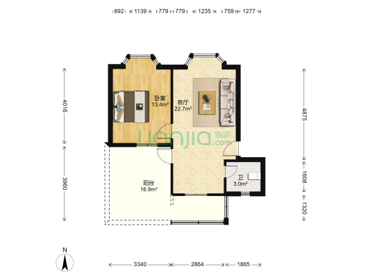 青城家园 1室1厅1卫 48平方