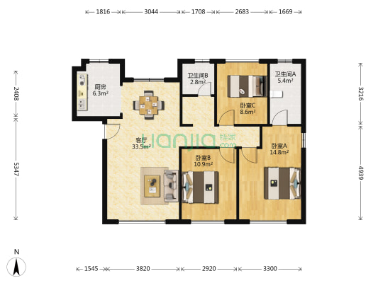 中庚当代艺术三期克里姆特花园 3室1厅2卫 127平方