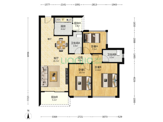 龙光玖瑞府 3室1厅2卫 96平方