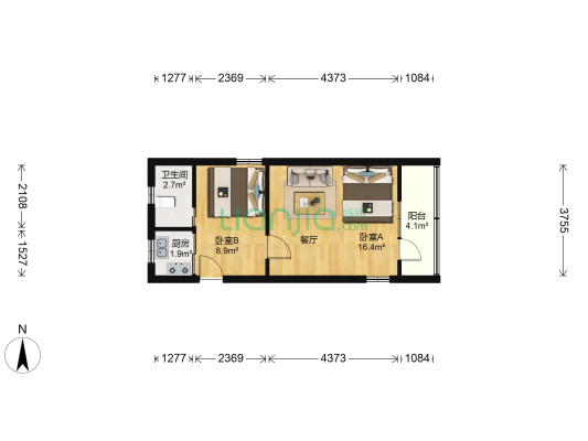 江苏路734弄 2室0厅1卫 41平方