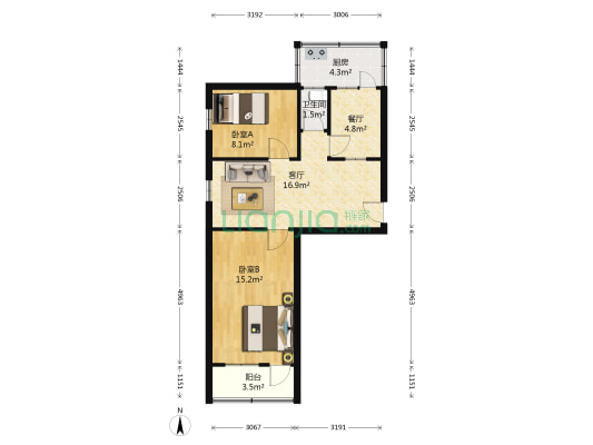 清河园 2室2厅1卫 65平方