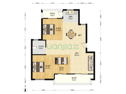 松溪佳苑 3室1厅1卫 154平方