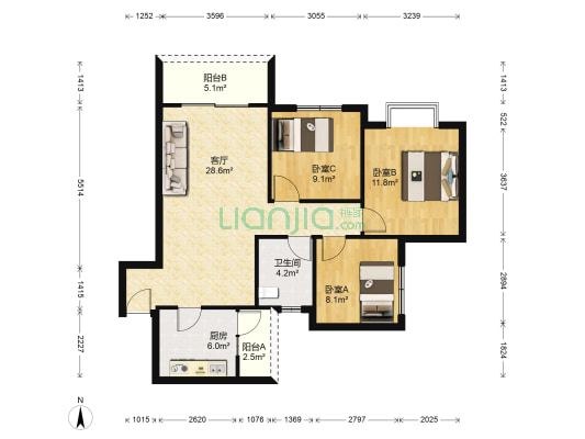 佳汇苑北苑 3室1厅1卫 91平方