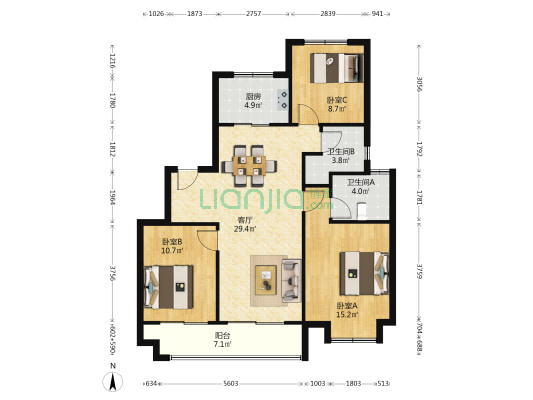 九雅花园 3室1厅2卫 102平方