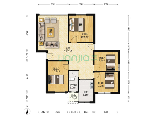 飞水大街 4室1厅1卫 93平方