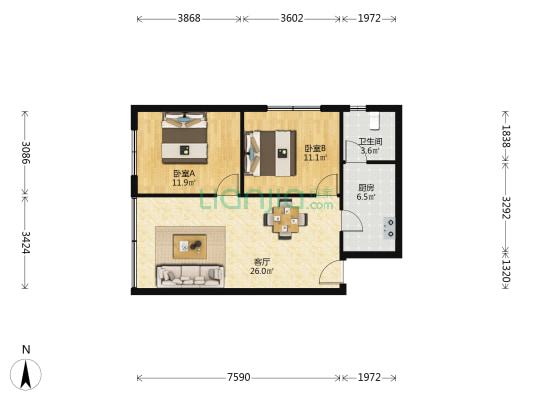 石坪桥横街18号 2室1厅1卫 75平方