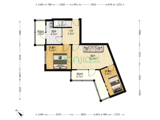 河沟街 2室1厅1卫 58平方