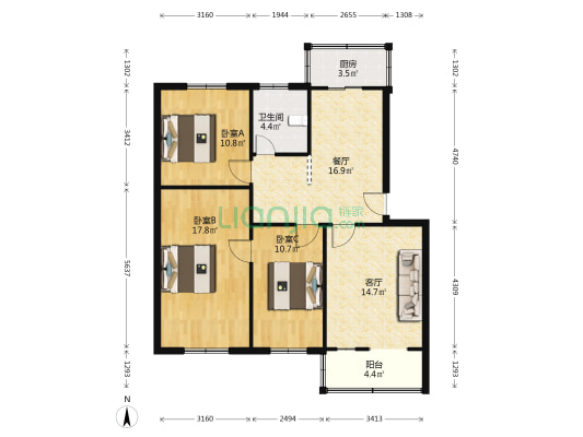 医科大南院 3室2厅1卫 99平方