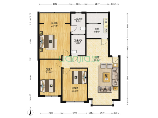 万兴新居一期 3室1厅2卫 129平方