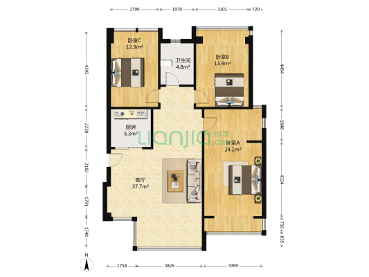 远大林语城 3室1厅1卫 101平方