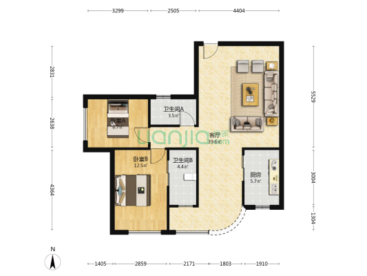 金碧苑(望牛墩镇) 2室1厅2卫 89平方
