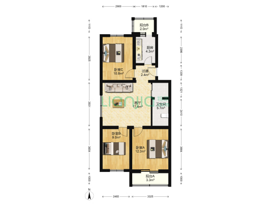 云景里 3室1厅1卫 93平方