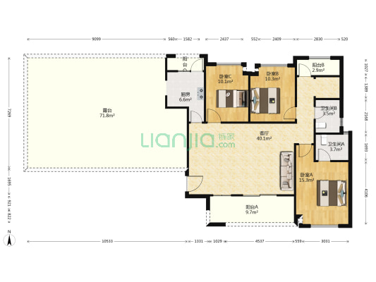 荣盛锦绣南山D区 3室1厅2卫 119平方