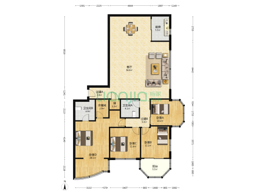 双雁大厦 4室1厅2卫 201平方