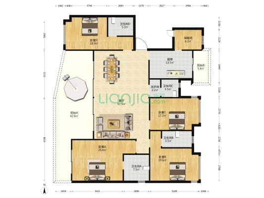华夏四季A3熙铂苑 4室1厅5卫 245平方