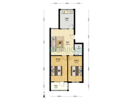 鸳鸯楼 2室1厅1卫 58平方