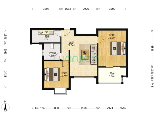 红升景园 2室1厅1卫 81平方