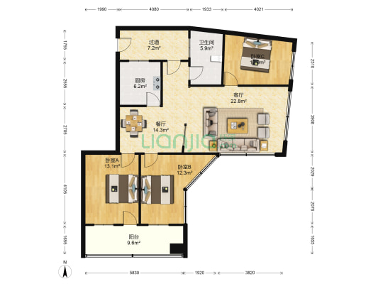 乡镇企业大厦 3室2厅1卫 125平方