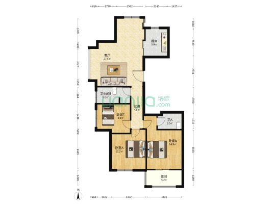 横浦锦苑 3室1厅2卫 128平方