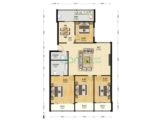 电厂第三社区 4室2厅2卫 167平方