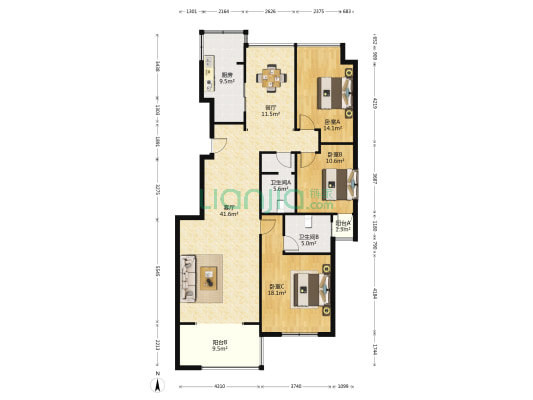 林隐天下三期 3室2厅2卫 128平方