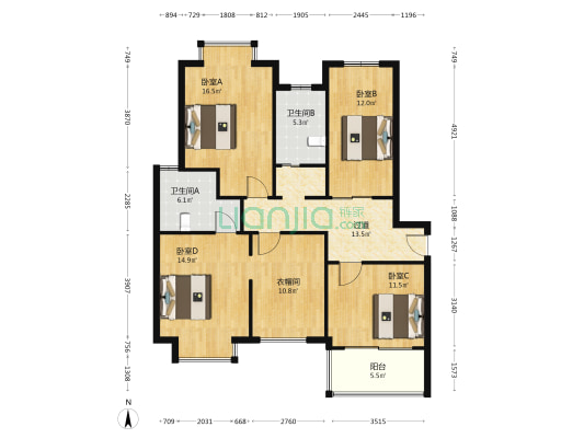 阳光景园 4室0厅2卫 108平方
