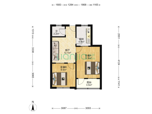 三里东小区 2室1厅1卫 57平方