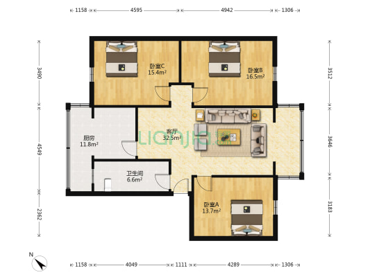 东北市街134号 3室1厅1卫 111平方