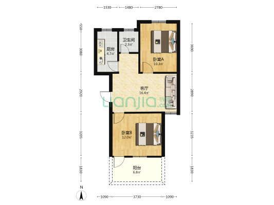 王家花园 2室1厅1卫 62平方